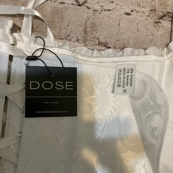 NWT DOSE white floral textured over bust back lace up Boned corset top XL-S - Picture 7 of 15